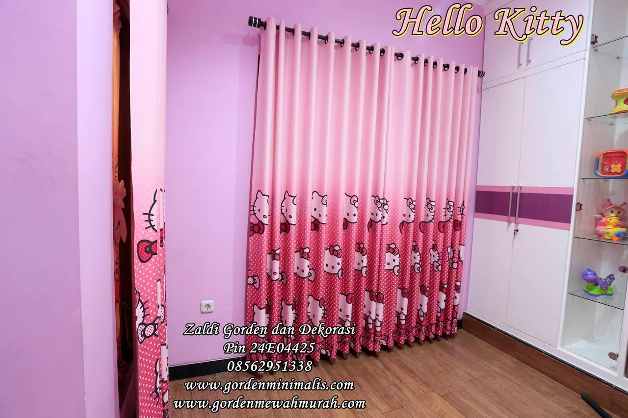 gorden kamar anak gorden hello kitty pink bahan blackout berkualitas model smokering