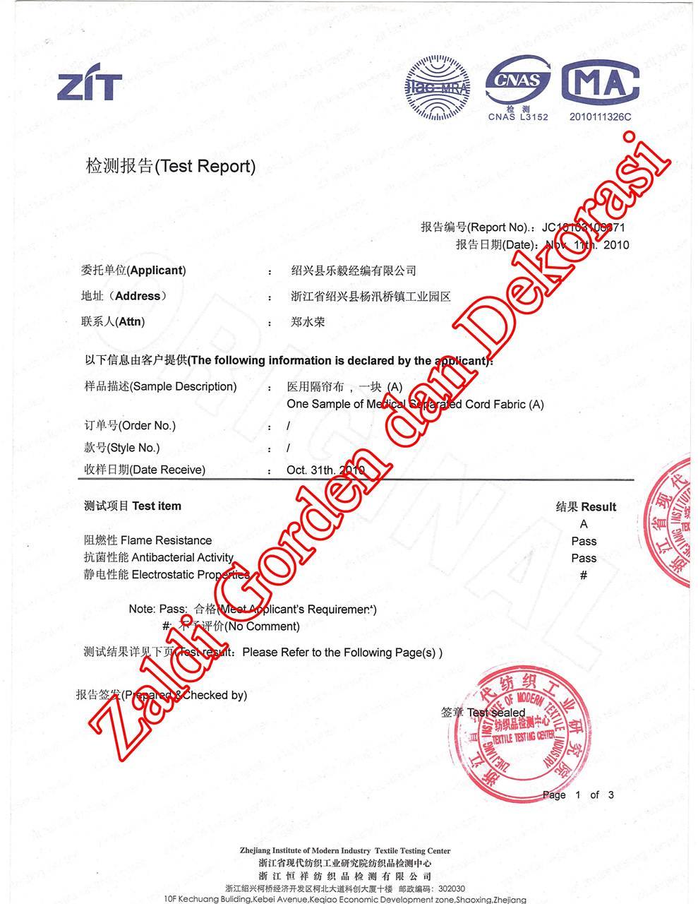 gorden rumah sakit standar akreditasi sertifikat asli gorden anti bakteri
