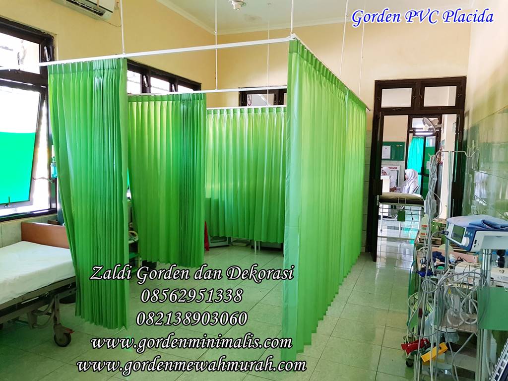 Gorden PVC placida gorden anti noda gorden anti bakteri standar akreditasi rumah sakit untuk IGD ICU resusitasi penyekat ruangan hospital medical track